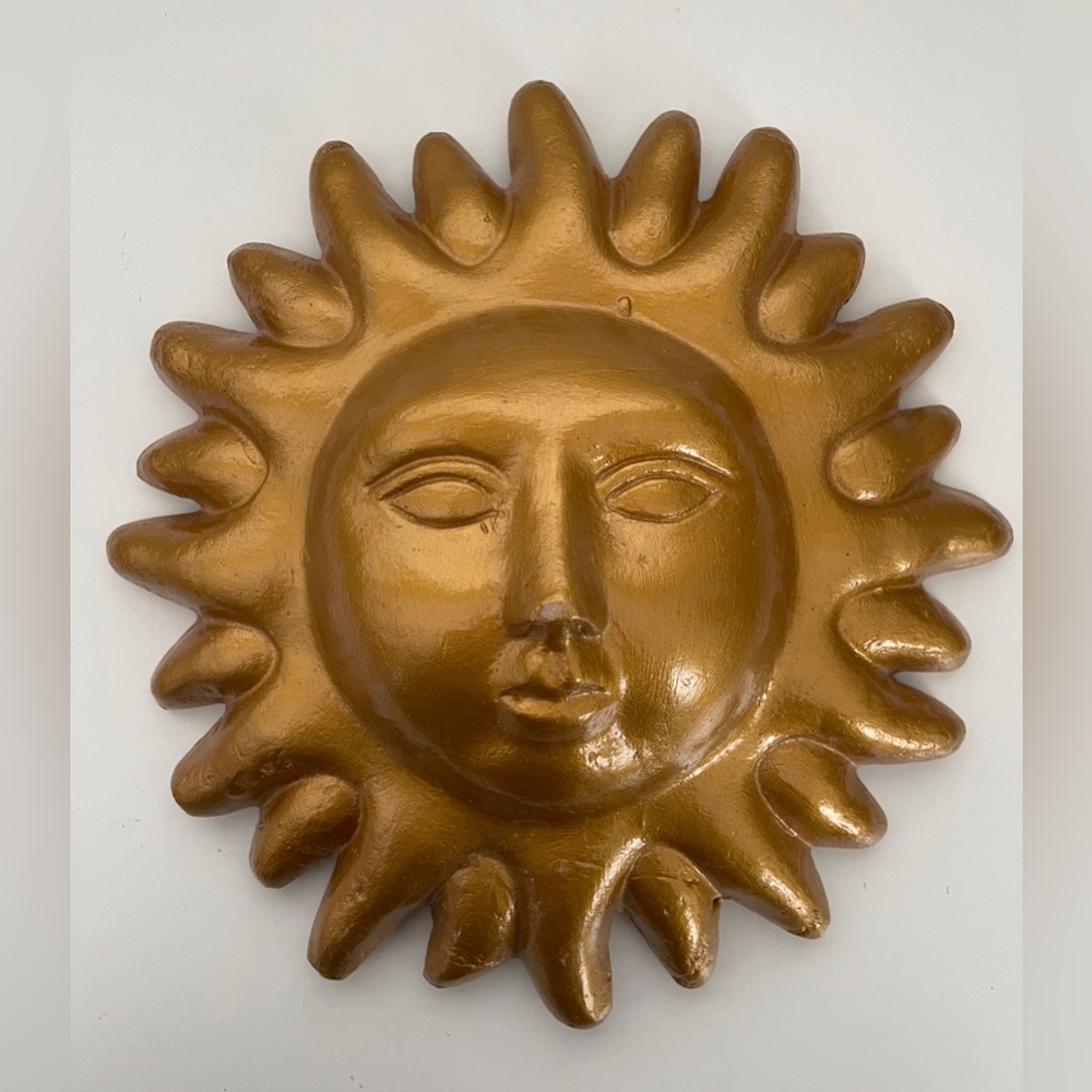Celestial Sun Face Pottery Ceramic Garden Wall Art 11”in Vintage